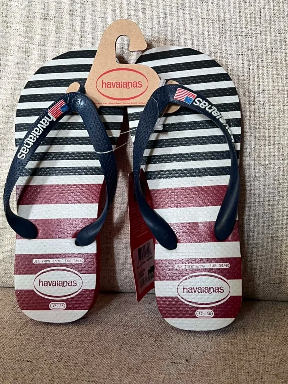 Havaianas Stripe Red White Blue Flip Flops 7/8W 6/7M